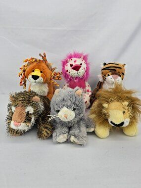 Ganz Webkinz Plush Lot Lion Tiger Cat Stuffed Animals Bundle 6 Pc